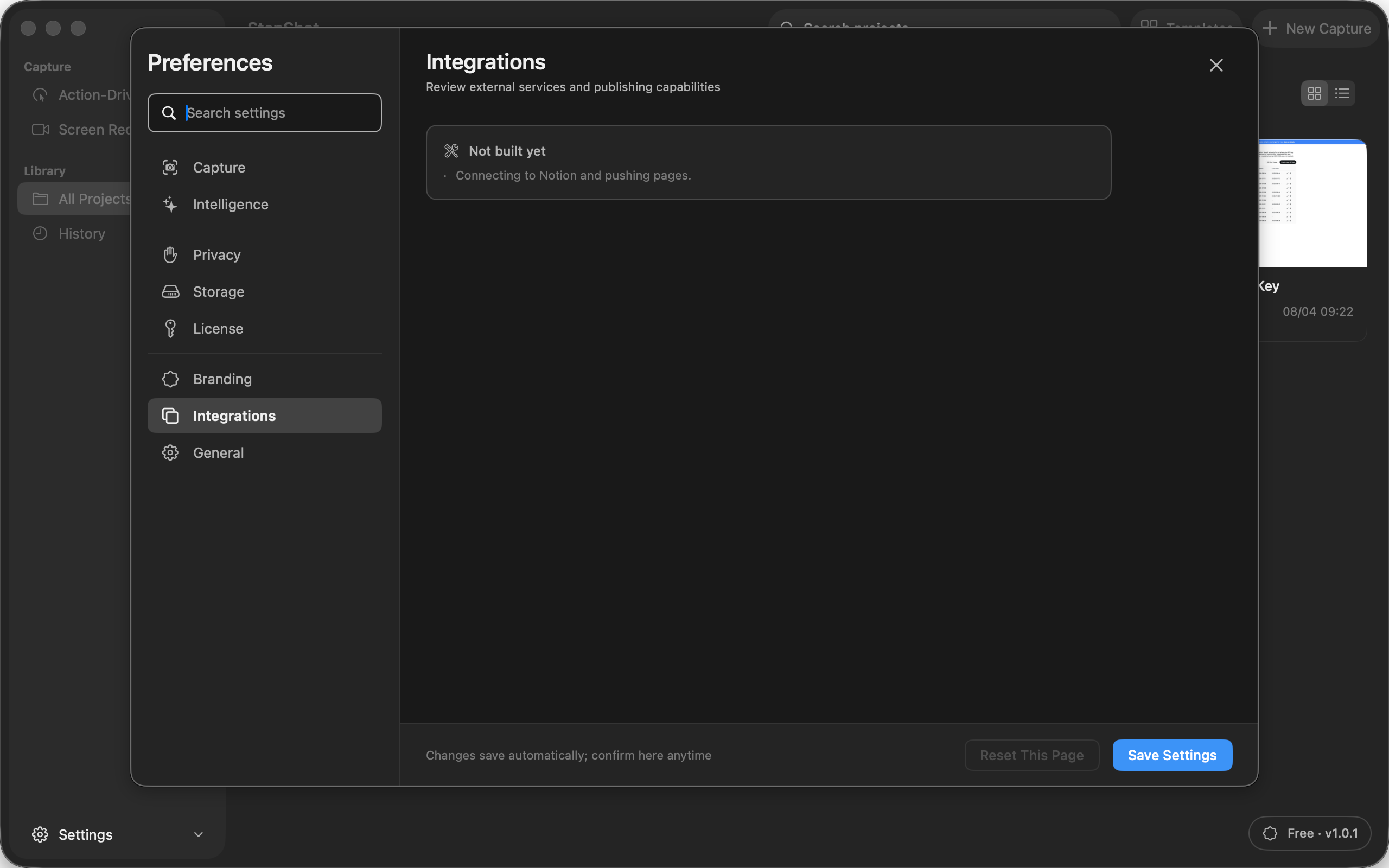 StepShot integrations preferences