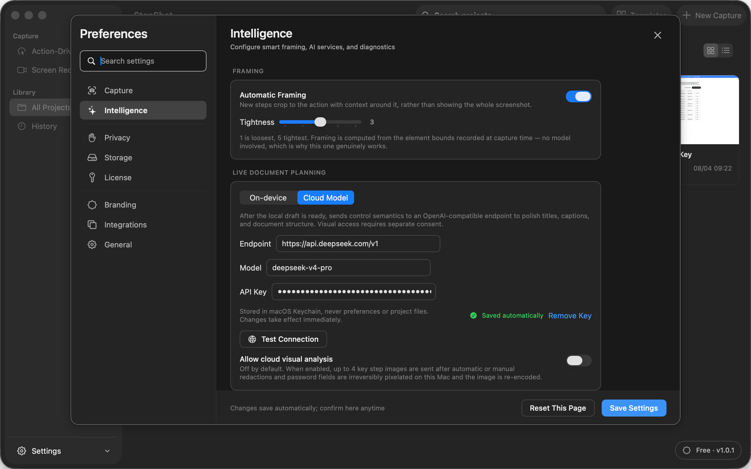 StepShot AI intelligence preferences