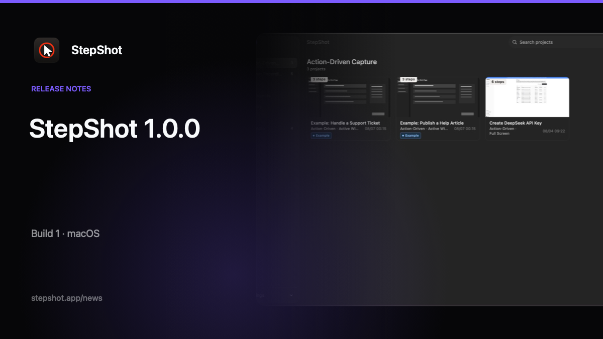 StepShot 1.0.0 release notes