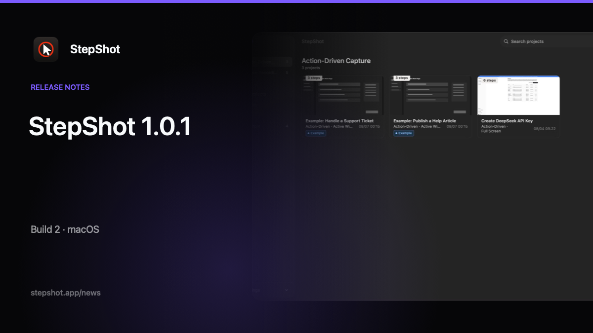 StepShot 1.0.1 release notes